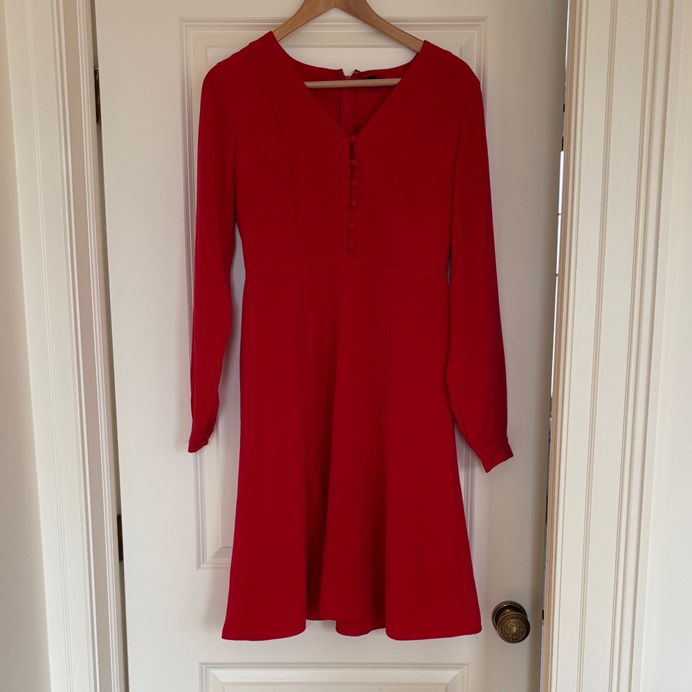 Ann Taylor Factory Vibrant Red Long Sleeve Dress
